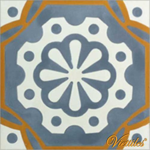 鳞片式水泥花砖 - V20-006 - Viet Tiles Corporation - 正方形 / 蓝色 / 手工