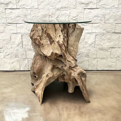现代风格边桌 - SIDETABLE1 - ARRELART - 玻璃 / 柚木桌脚 / 圆形