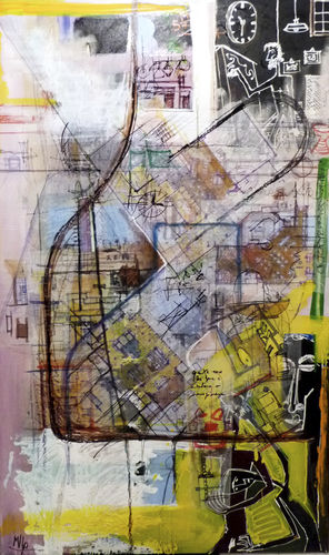 装饰丙烯画 - Bottles STRATICOLLAGE - San Polo Art Gallery | Contemporary Art & Design i - 混合型 / 抽象风格 / 美术馆