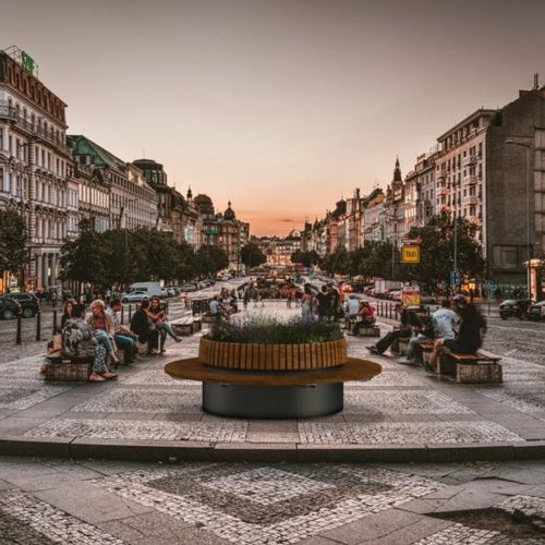 硬木花坛 - EDINBURGH  - LOGIC STREET & PARK FURNITURE - 电镀钢 / 圆形 / 集成长凳