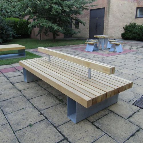 现代风格公共长椅 - AMBLESIDE PODIUM - LOGIC STREET & PARK FURNITURE - 硬木 / 电镀钢 / 带椅背