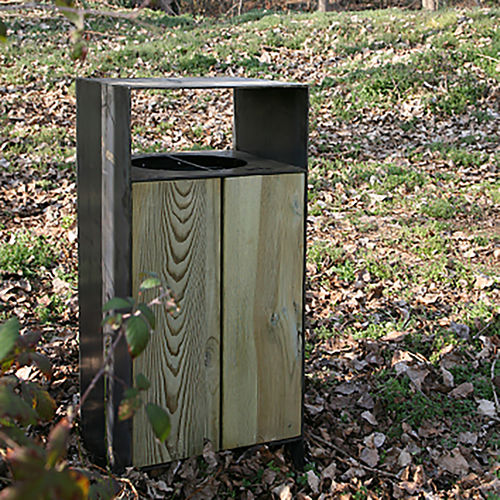 公共垃圾桶 - CORTEN - Woodscape. - 电镀钢 / 耐候钢 / 木质