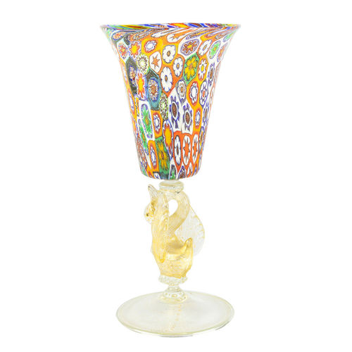 高脚玻璃杯 - VENITIAN : WITH MILLEFIORI  - Original Murano Glass s.n.c. - 吹制玻璃 / 穆拉诺玻璃 / 金质