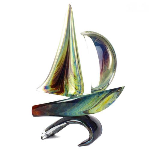 穆拉诺玻璃雕塑 - SAIL BOAT : WITH BASE - Original Murano Glass s.n.c. - 银制