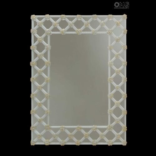 壁挂镜子 - PURE WHITE AND GOLD - Original Murano Glass s.n.c. - 威尼斯风格 / 长方形 / 木质