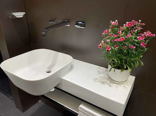 悬吊洗手台 - P128W2+S107W1 - Munk Building Materials Co., Ltd. - 坚硬表面 / 带搁板 / 单