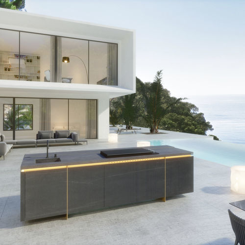 石材现代厨房岛台 - N3 System Piasentina - Novara Outdoor Kitchens - 中型 / 户外 / 灰色