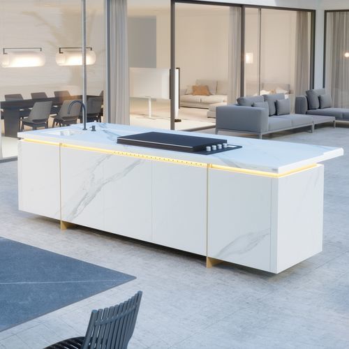 石材现代厨房岛台 - N3 System Larsen - Novara Outdoor Kitchens - 中型 / 户外 / 白色