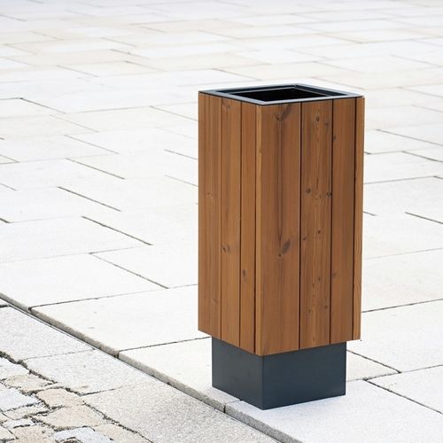 公共垃圾桶 - BAS - STREETPARK s.r.o. - 落地 / 电镀钢 / 木质