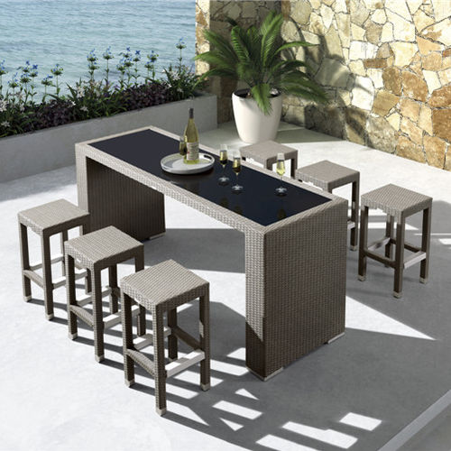现代风格高脚桌 - H-50001 - Howvin outdoor furtniture - 藤编 / 玻璃 / 藤编桌脚