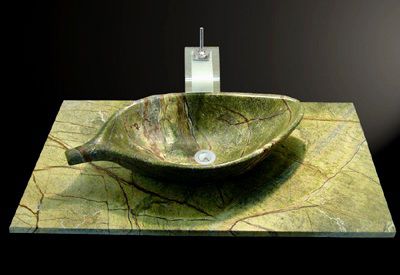 嵌入式台盆 - RAIN FOREST GREEN MARBLE 01A - INDIA STONE EXPORT - 单 / 长方形 / 商用