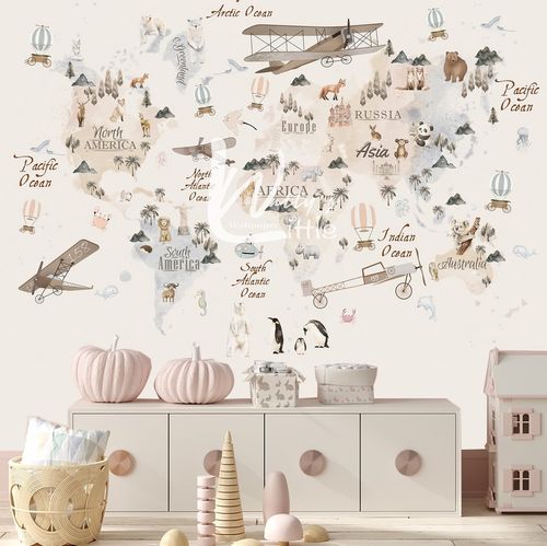 现代风格墙纸 - ANIMALS  - Wally's - 地图 / 灰色 / 棕色