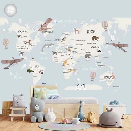 现代风格墙纸 - KIDS  - Wally's - 地图 / 蓝色 / 粉色