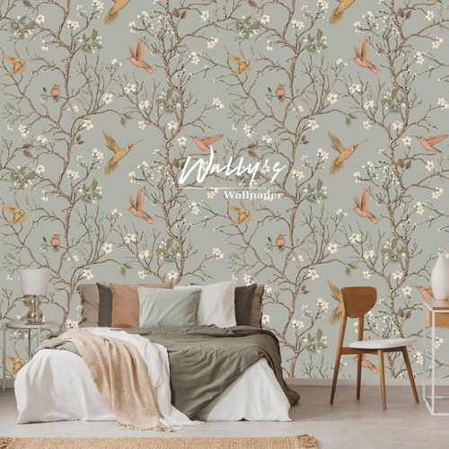 现代风格墙纸 - LITTLE FLORAL AND BIRDS  - Wally's - 印花 / 中国风 / 灰色