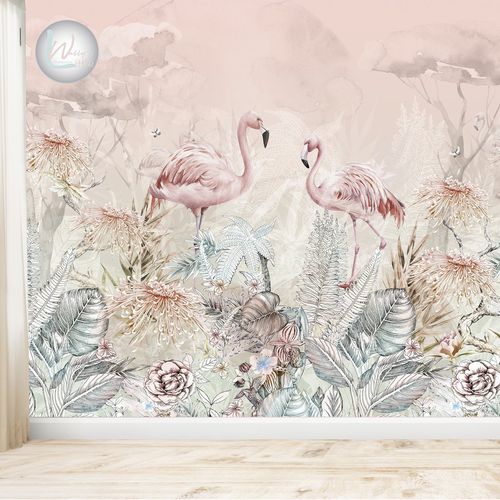 现代风格墙纸 - FLAMINGO GARDEN   - Wally's - 自然图案 / 灰色 / 粉色