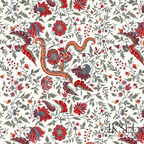 现代风格墙纸 - RW306 Indienne cr52 Red - Iksel Decorative Arts - 玻璃纤维 / 乙烯基 / PVC