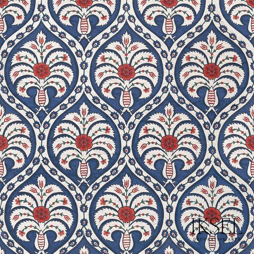 现代风格墙纸 - IZNIK CARNATION DAMASK RW112 - Iksel Decorative Arts - 玻璃纤维 / 乙烯基 / 几何图案