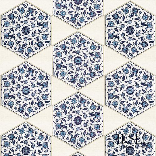 现代风格墙纸 - IZNIK HEXAGONAL TILES RW113 - Iksel Decorative Arts - 玻璃纤维 / 乙烯基 / 几何图案