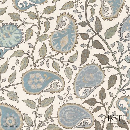 现代风格墙纸 - SC152 Suzani Paisley Blues - Iksel Decorative Arts - 玻璃纤维 / 乙烯基 / 几何图案