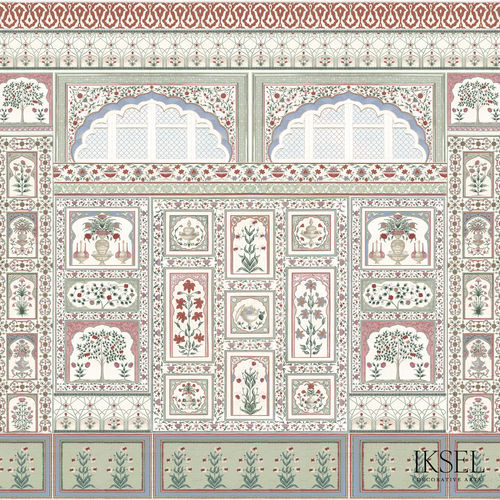 现代风格墙纸 - AR305 Amber cr14 Pink&Green - Iksel Decorative Arts - 玻璃纤维 / 乙烯基 / 花朵图案