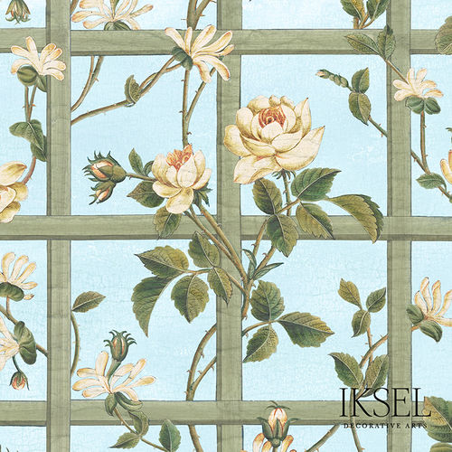 现代风格墙纸 - RW416 Rose Trellis - Iksel Decorative Arts - 玻璃纤维 / 乙烯基 / 自然图案