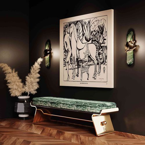 现代风格长椅 - MAAK BENCH - Hommés Studio - 胡桃木 / 皮质 / 抛光黄铜