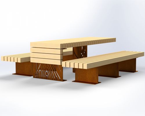 现代风格野餐桌 - Origine - URBAN TENDANCES - 木质 / COR-TEN®钢底座 / 长方形