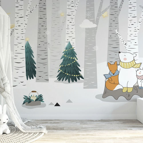 现代风格墙纸 - ours polaire forêt neige - MuralConcept - 无纺布 / 全景式 / 动物图案