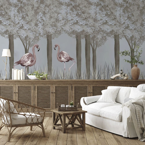 现代风格墙纸 - flamant rose décor enchanté - MuralConcept - 无纺布 / 全景式 / 动物图案