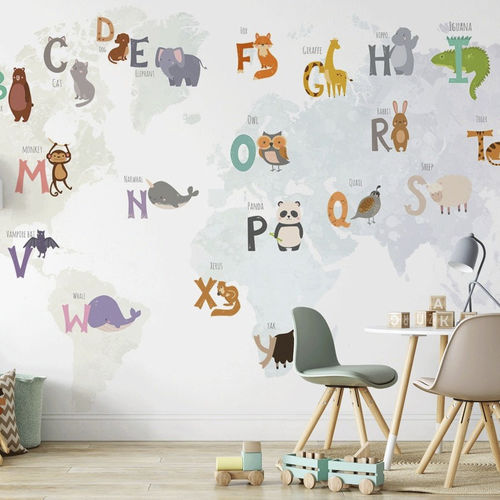 现代风格墙纸 - carte du monde éducative - MuralConcept - 无纺布 / 全景式 / 动物图案