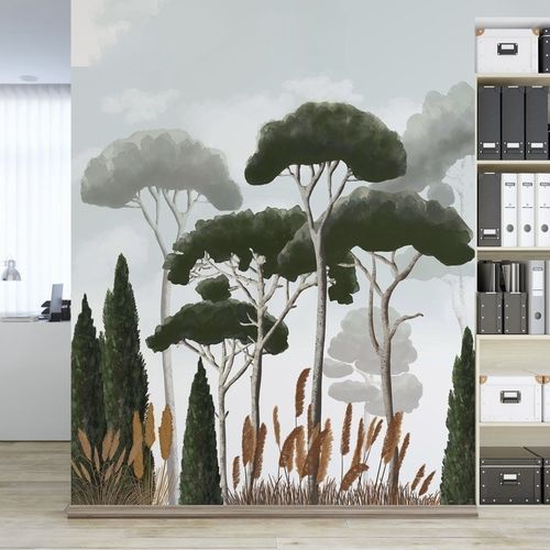 现代风格墙纸 - cyprès pins & herbes de la pampa - MuralConcept - 无纺布 / 自然图案 / 全景式
