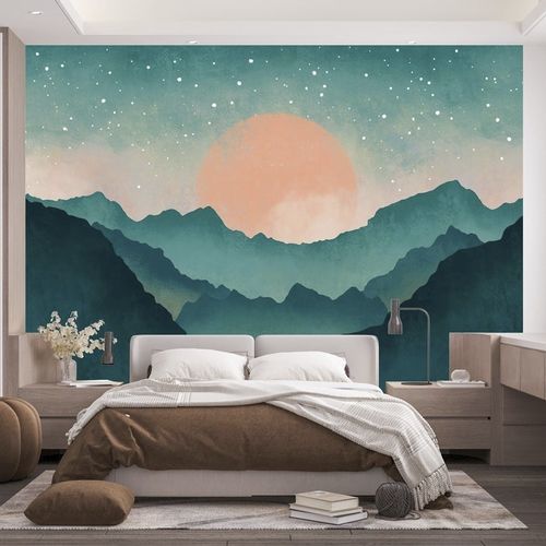 现代风格墙纸 - montagne brume turquoise - MuralConcept - 无纺布 / 全景式 / 绿色