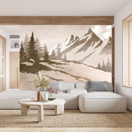 复古风格墙纸 - sapin & montagne sépia - MuralConcept - 无纺布 / 全景式 / 棕色