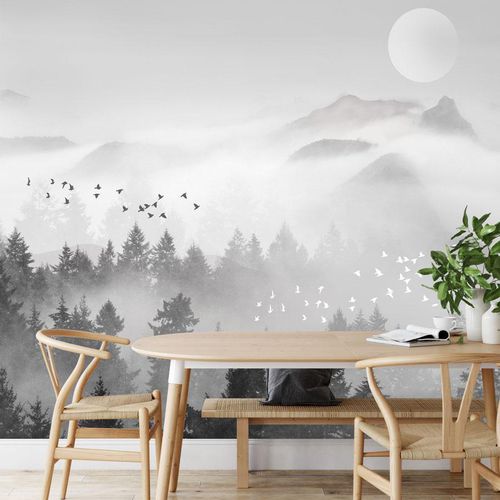 现代风格墙纸 - brume mystique mountain - MuralConcept - 无纺布 / 全景式 / 灰色
