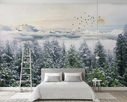 现代风格墙纸 - forêt de sapin neige - MuralConcept - 无纺布 / 自然图案 / 全景式