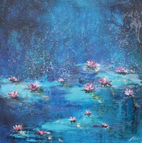 装饰丙烯画 - NENUFARES AZULES - OHORIGINAL BUSINESS SL - 混合型 / 手工上漆 / 横版