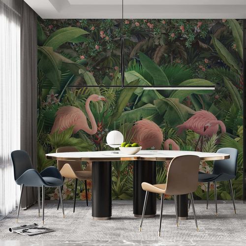 无纺布墙纸 - FLAMANTS TROPICAUX - Kam et Leon - 聚酯 / 乙烯基 / 动物图案