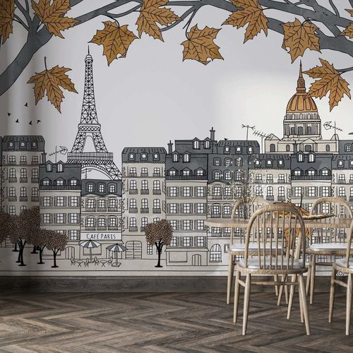 现代风格墙纸 - PARISIEN CHARME D&rsquo;AUTOMNE - Kam et Leon - 无纺布 / 乙烯基 / 场景图案