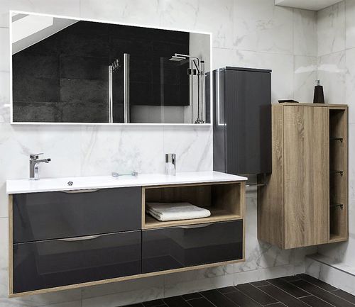 壁挂式台盆柜 - FUTURA : ANTHRACITE MÉTALLISÉ BARDOLINO GRIS - PYRAM INDUSTRIES - 栎木 / 丙烯塑料 / 现代风格