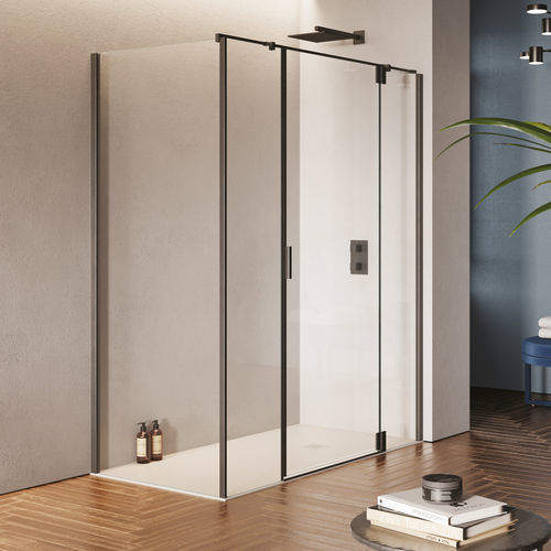 平开淋浴间隔断 - HINGED DOOR WITH TWO INLINE FIXED PANELS + FIXED PANEL B3250 - SAMO - 长方形 / 转角 / 淬火玻璃
