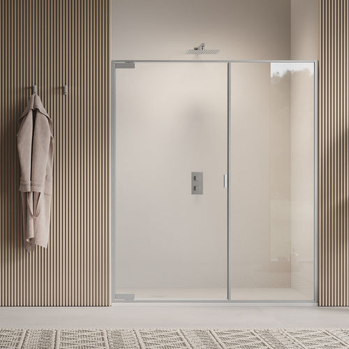 平开淋浴间隔断 - PIVOT HINGED DOOR ON INLINE FIXED PANEL B1740 - SAMO - 长方形 / 壁龛式 / 淬火玻璃