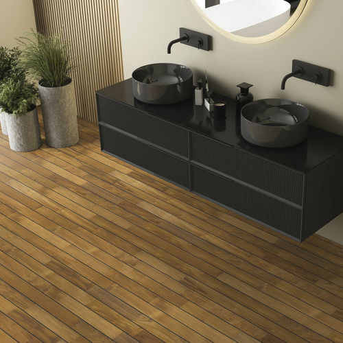 实木地板 - Exotiques Teck Indo PU Intégré Huilé 12x90 - SOBOPLAC - 柚木 / 船舶甲板 / 涂油