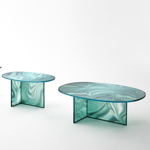 现代风格茶几 - LIQUEFY  - GLAS ITALIA - 水晶 / 长方形 / 圆形