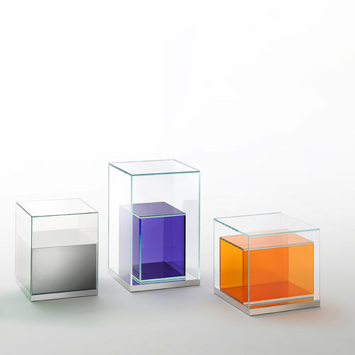 现代风格边桌 - BOXINBOX - GLAS ITALIA - 玻璃 / 抛光不锈钢 / 正方形