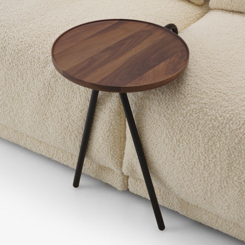 现代风格边桌 - FRÀ - Ligne Roset - 美国胡桃木 / 涂漆金属钢桌脚 / 圆形