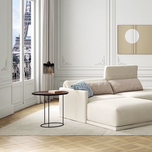 现代风格边桌 - PEBBLE - Ligne Roset - 美国胡桃木 / 涂漆金属钢桌脚 / 中央脚撑