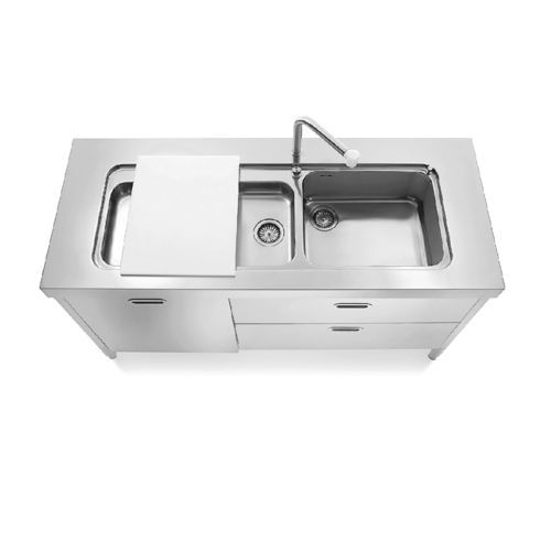 不锈钢厨房水槽柜 / 不锈钢 - L160-L60+C90/1 - ALPES-INOX - 独立式