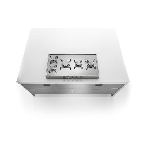 不锈钢现代厨房岛台 - IC190-C90+C90/1 - ALPES-INOX - Corian®可丽耐 / 带设备 / 燃气