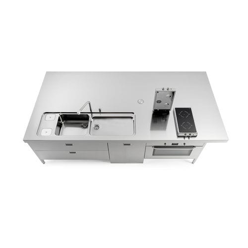 不锈钢现代厨房岛台 - I-LC310-C120+L60+F90+snack/1 - ALPES-INOX - 带设备 / 带有灶台 / 电磁感应