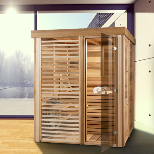 家用桑拿房 - Compact 6FTx6FT - Urban Cedar Hot Tubs and Saunas - 玻璃 / 红雪松 / 室内